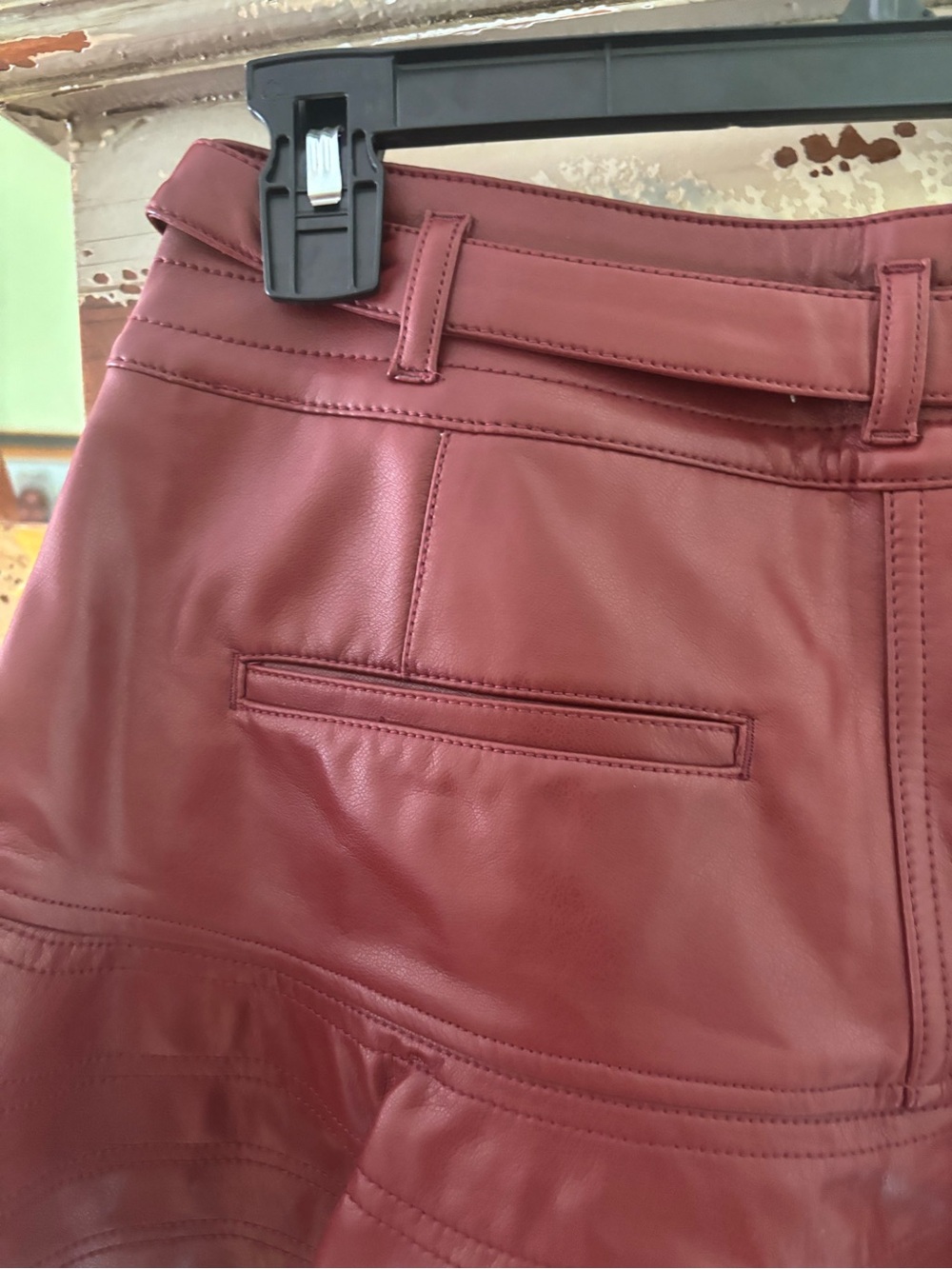 Pilcro Burgundy Faux Leather Flared Mini Skirt - Picture 10 of 11